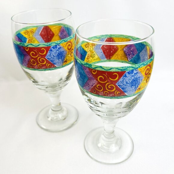 Sango Stemmed Goblets Potpourri by Sue Zipkin Set of TWO Glassware 14 oz. - Picture 7 of 7